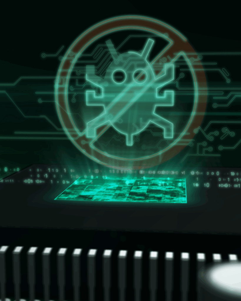 Proteção contra vírus em sistemas digitais com chip seguro e tecnologia antivírus avançada.